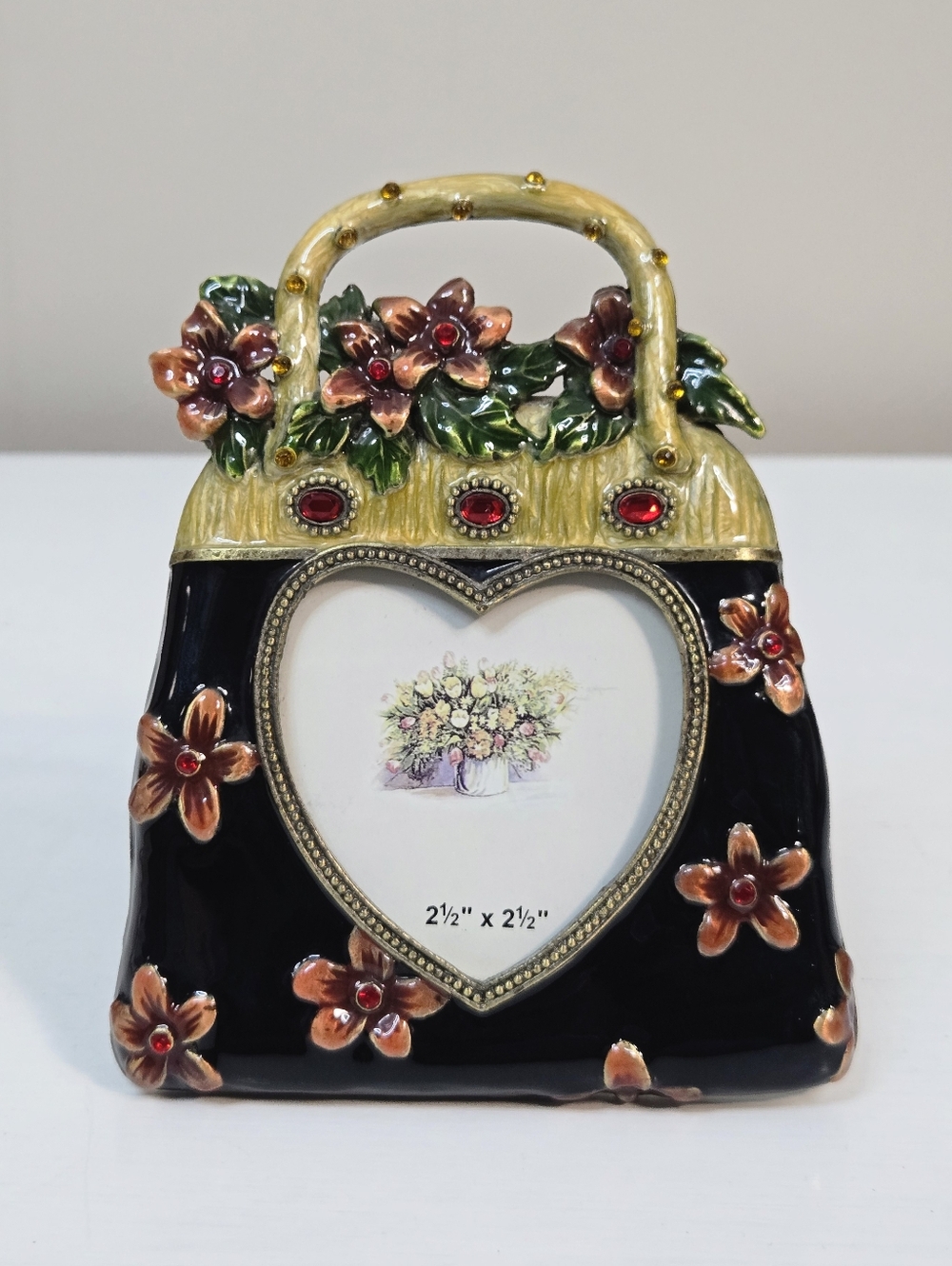 Vintage Metal, Enamel, & Rhinestone Purse Shaped Photo Frame